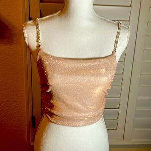 🩷💛Rose Gold Glittery Party Top With Rhinestone Spaghetti Straps Size Small